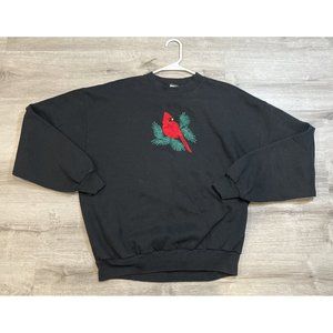 Jerzees Grandma Christmas Cardinal Sweater Size XL Made In The USA Black Vintage